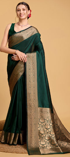 Green color Saree in Art Silk fabric with Weaving, Zari work