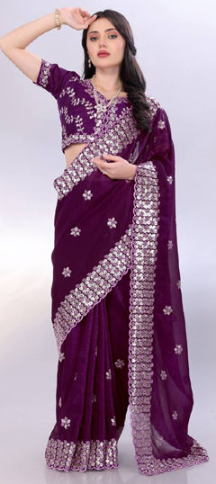 Purple and Violet color Saree in Tussar Silk fabric with Sequence work