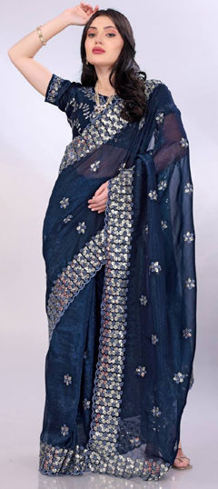 Blue color Saree in Tussar Silk fabric with Sequence work