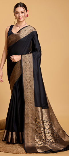 Black and Grey color Saree in Art Silk fabric with Weaving, Zari work