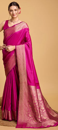 Pink and Majenta color Saree in Art Silk fabric with Weaving, Zari work