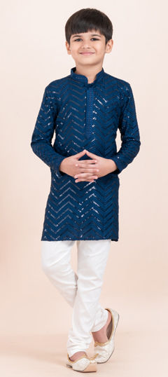 Blue color Boys Kurta Pyjama in Rayon fabric with Sequence work