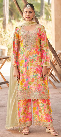 Multicolor color Salwar Kameez in Silk fabric with Embroidered, Floral, Printed, Stone, Thread, Zari work