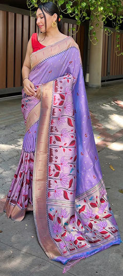 Purple and Violet color Saree in Banarasi Silk fabric with Weaving, Zari work