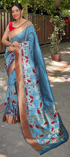 Blue color Saree in Banarasi Silk fabric with Weaving, Zari work