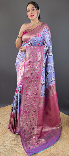 Purple and Violet color Saree in Silk fabric with Weaving, Zari work