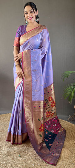 Purple and Violet color Saree in Silk fabric with Weaving, Zari work