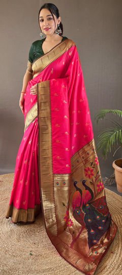 Pink and Majenta color Saree in Silk fabric with Weaving, Zari work