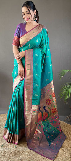 Blue color Saree in Silk fabric with Weaving, Zari work