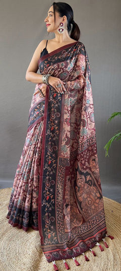 Pink and Majenta color Saree in Silk fabric with Digital Print work