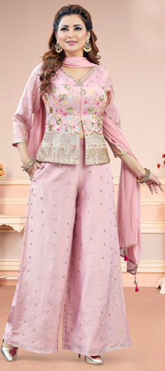Pink and Majenta color Salwar Kameez in Silk fabric with Embroidered, Resham, Sequence, Thread work