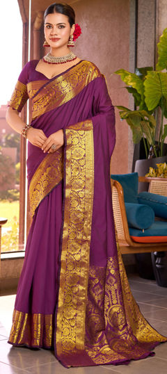 Purple and Violet color Saree in Art Silk fabric with Weaving, Zari work