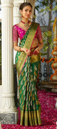 Green color Saree in Art Silk fabric with Weaving work