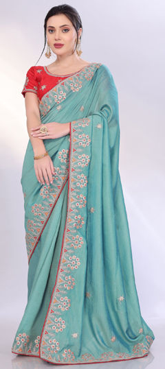 Blue color Saree in Art Silk fabric with Embroidered, Sequence, Thread, Zari work