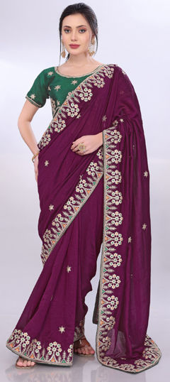 Purple and Violet color Saree in Art Silk fabric with Embroidered, Sequence, Thread, Zari work