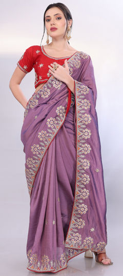 Purple and Violet color Saree in Art Silk fabric with Embroidered, Sequence, Thread, Zari work