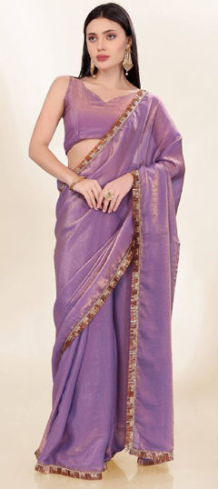 Purple and Violet color Saree in Art Silk fabric with Lace work