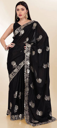 Black and Grey color Saree in Art Silk fabric with Sequence work