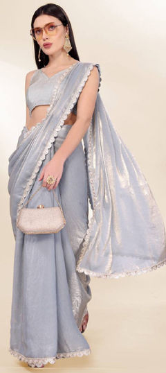 Black and Grey color Saree in Art Silk fabric with Lace work