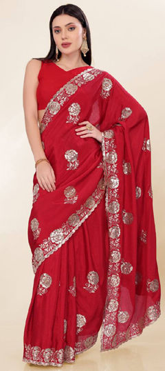 Red and Maroon color Saree in Art Silk fabric with Sequence work