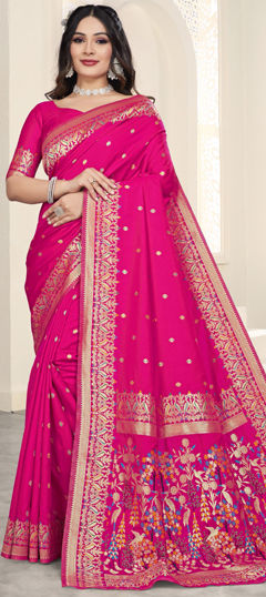 Pink and Majenta color Saree in Silk fabric with Weaving, Zari work