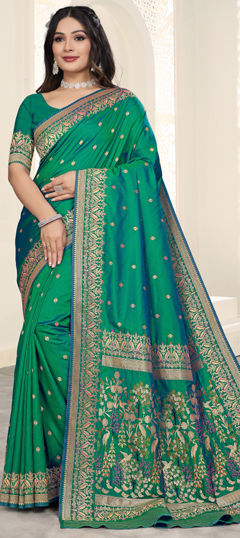 Blue color Saree in Silk fabric with Weaving, Zari work