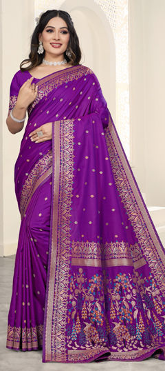 Purple and Violet color Saree in Silk fabric with Weaving, Zari work