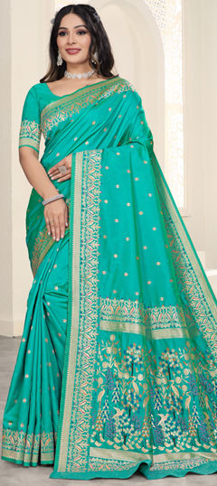 Blue color Saree in Silk fabric with Weaving, Zari work