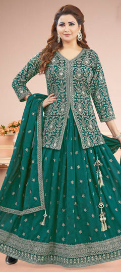 Purple and Violet color Long Lehenga Choli in Silk fabric with Embroidered, Thread, Zari work