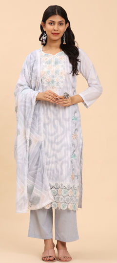Blue color Salwar Kameez in Cotton fabric with Embroidered, Resham, Sequence, Thread work
