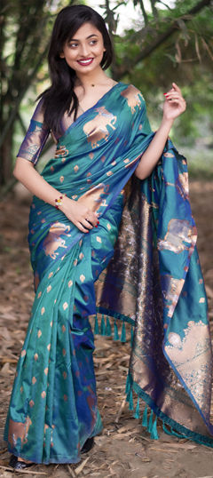 Blue color Saree in Art Silk fabric with Weaving, Zari work