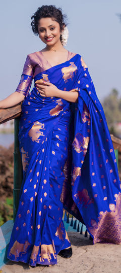 Blue color Saree in Art Silk fabric with Weaving, Zari work