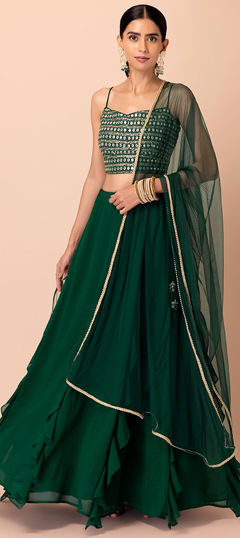 Green color Lehenga in Georgette fabric with Embroidered, Sequence, Thread, Zari work