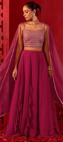 Pink and Majenta color Lehenga in Georgette fabric with Embroidered, Sequence, Thread, Zari work