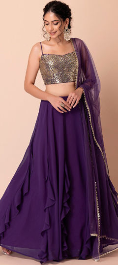 Purple and Violet color Lehenga in Georgette fabric with Embroidered, Sequence, Thread, Zari work