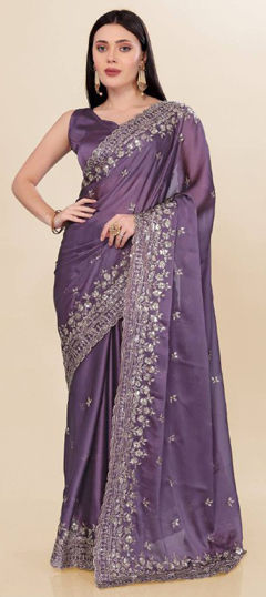 Purple and Violet color Saree in Art Silk fabric with Sequence, Thread work