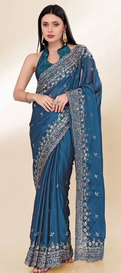 Blue color Saree in Art Silk fabric with Sequence, Thread work