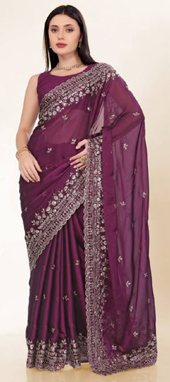 Red and Maroon color Saree in Art Silk fabric with Sequence, Thread work