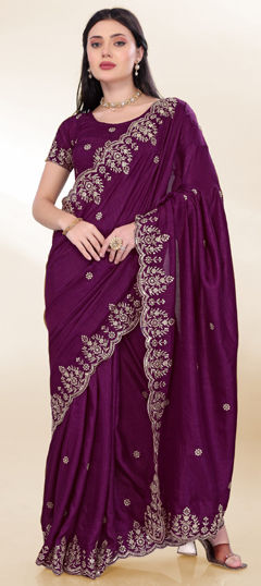 Purple and Violet color Saree in Art Silk fabric with Embroidered, Sequence, Thread work