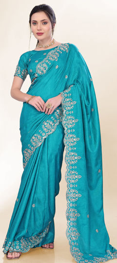 Blue color Saree in Art Silk fabric with Embroidered, Sequence, Thread work