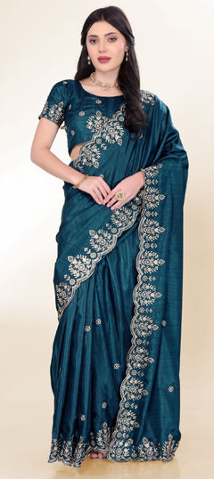 Blue color Saree in Art Silk fabric with Embroidered, Sequence, Thread work