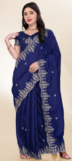 Blue color Saree in Art Silk fabric with Embroidered, Sequence, Thread work