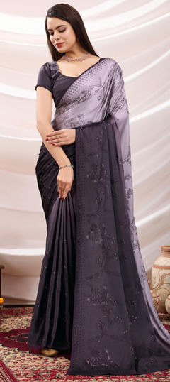 Purple and Violet color Saree in Satin Silk fabric with Zircon work