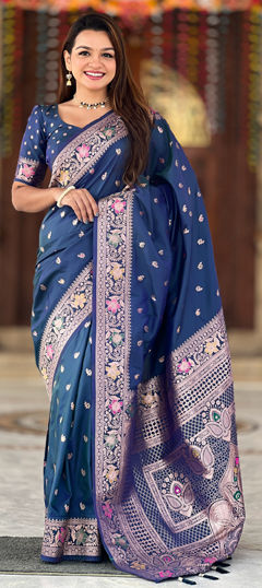 Blue color Saree in Banarasi Silk fabric with Weaving, Zari work