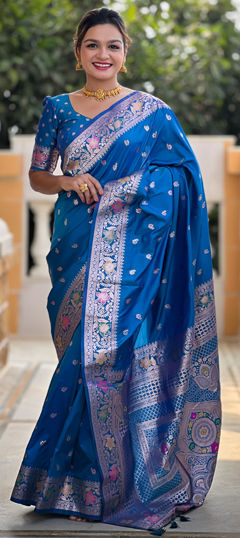 Blue color Saree in Banarasi Silk fabric with Weaving, Zari work