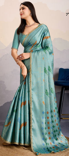 Blue color Saree in Brocade fabric with Lace, Weaving work