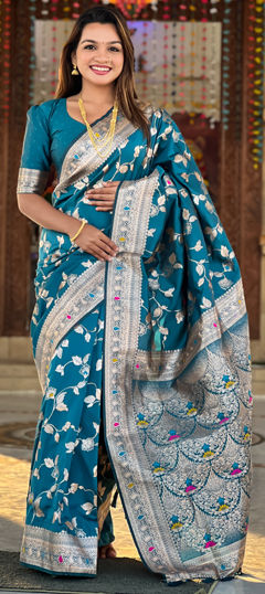 Blue color Saree in Banarasi Silk fabric with Weaving, Zari work