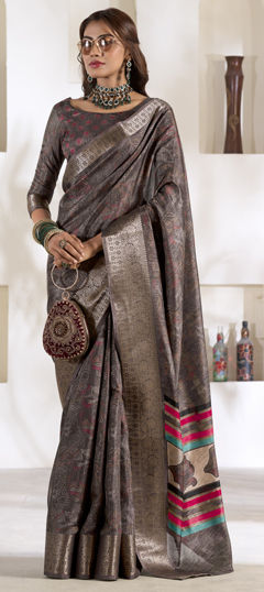 Black and Grey color Saree in Art Silk fabric with Weaving work