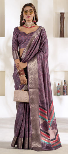 Purple and Violet color Saree in Art Silk fabric with Weaving work