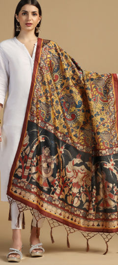 Yellow color Dupatta in Art Silk fabric with Digital Print work